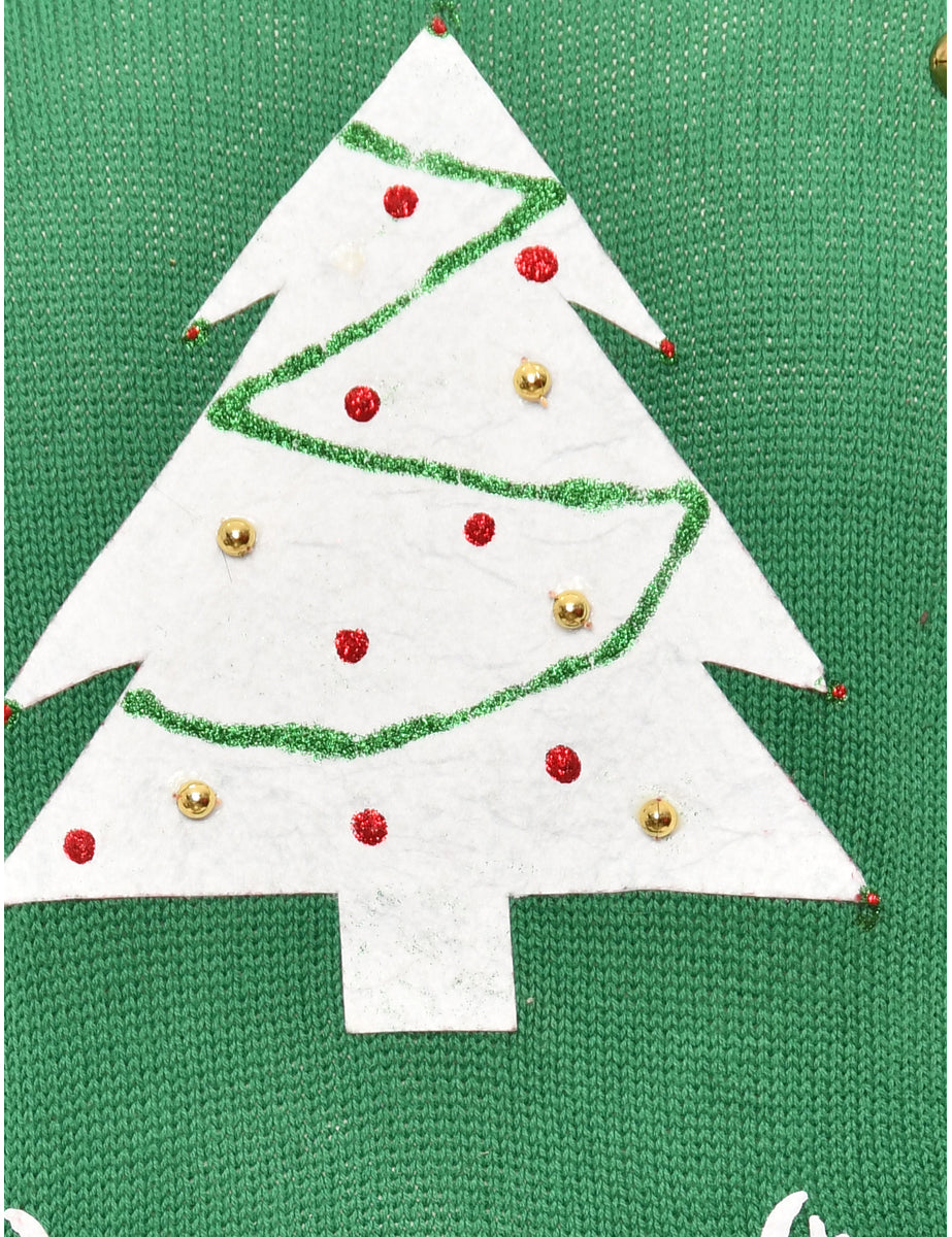 Festive Season Green Christmas Tree Design Jumper - M